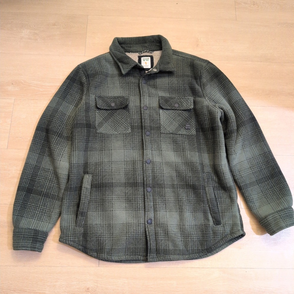 Voyager Men's Medium Green Plaid Sherpa Lined Fleece Shirt Jacket Shacket